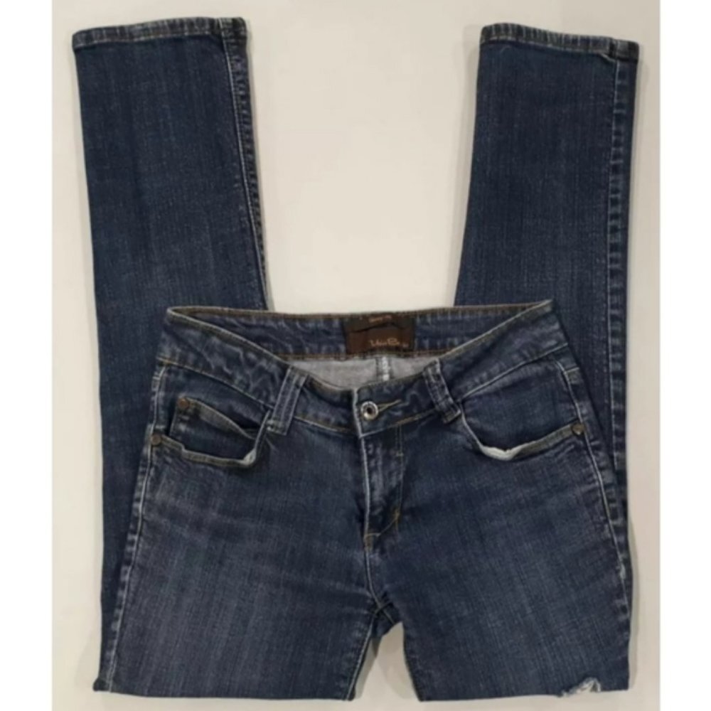 Urban Behavior Slim Jeans Destructed Dark Blue Wash Denim Womens Size 3/27 - Picture 3 of 9